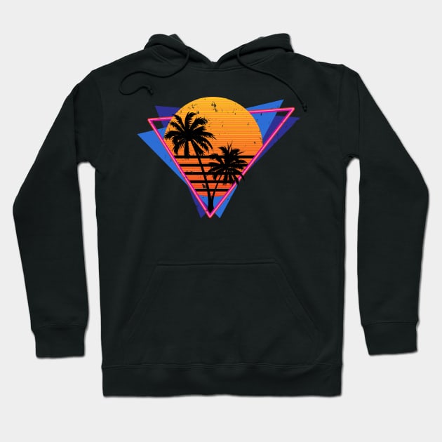 Distressed Retro Synthwave Inspired 80s Triangle Design Hoodie by Brobocop